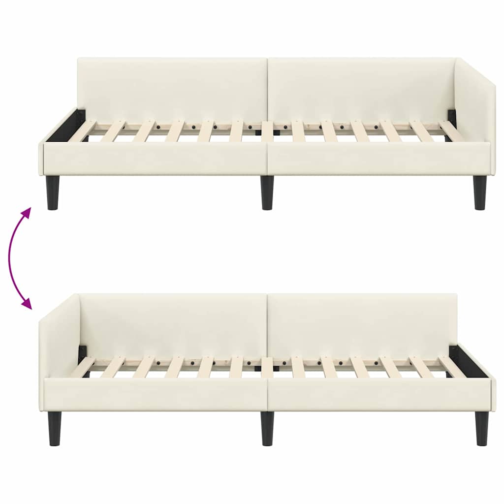 Hjørnesengramme med hodegjerde Krem 80 cm x 200 cm stoff