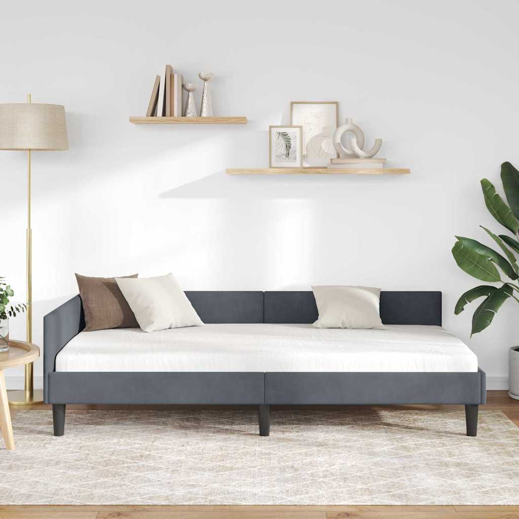 Hjørnesengramme med hodegjerde Mørkegrå 90 cm x 190 cm stoff