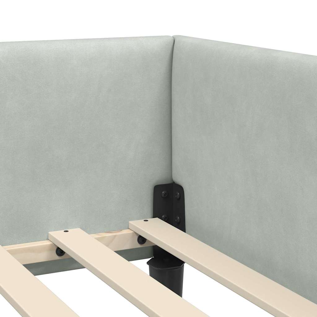 Hjørnesengramme med hodegjerde Lysegrå 100 cm x 200 cm stoff