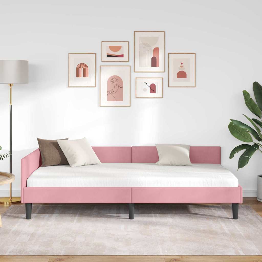 Hjørnesengramme med hodegjerde Rosa 100 cm x 200 cm stoff