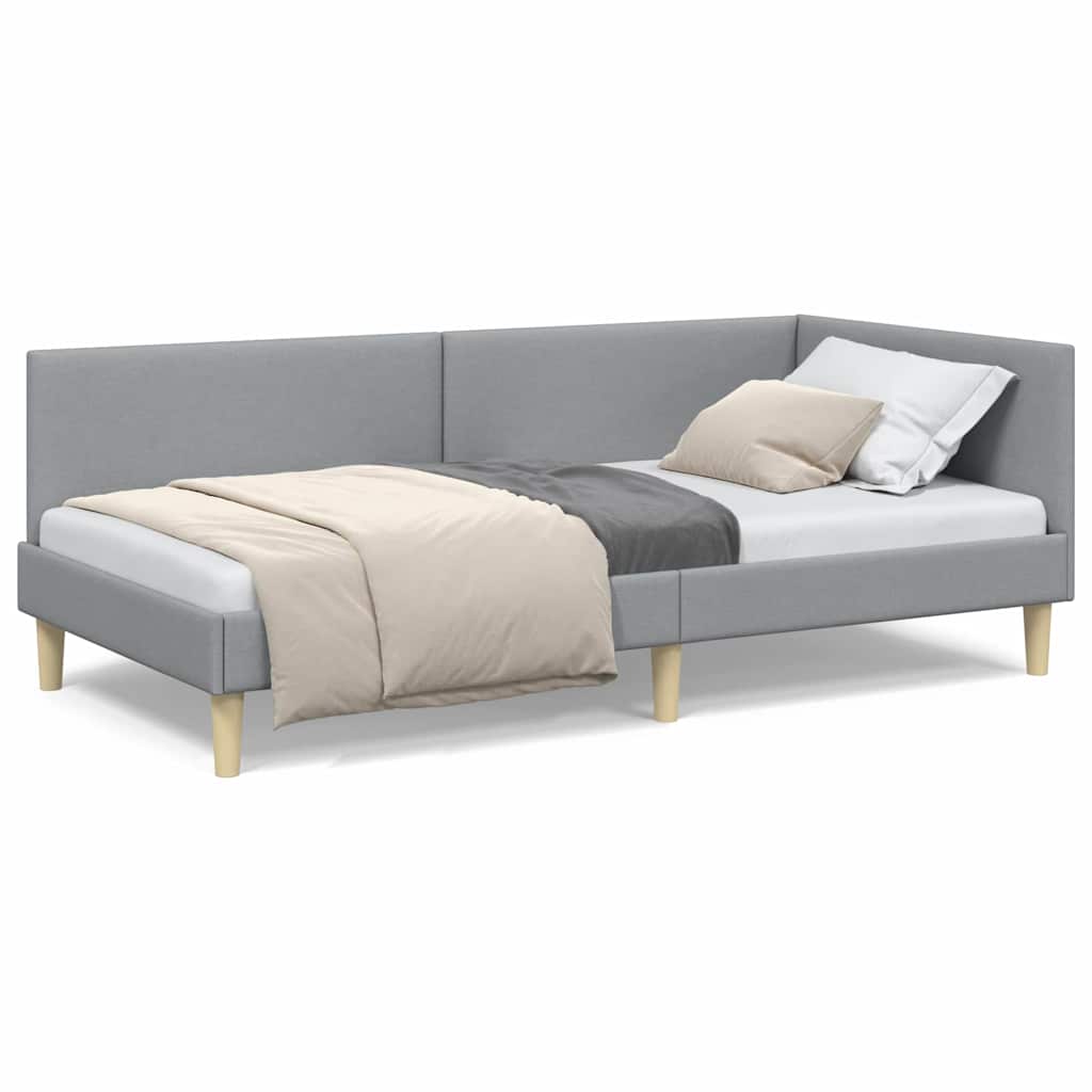 Hjørnesengramme med hodegjerde Lysegrå 80 cm x 200 cm stoff