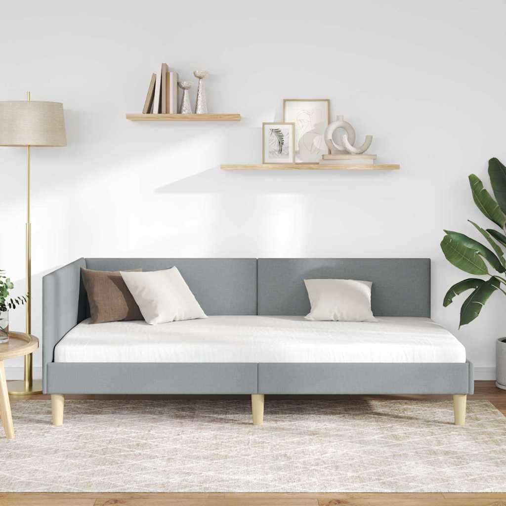 Hjørnesengramme med hodegjerde Lysegrå 90 cm x 190 cm stoff