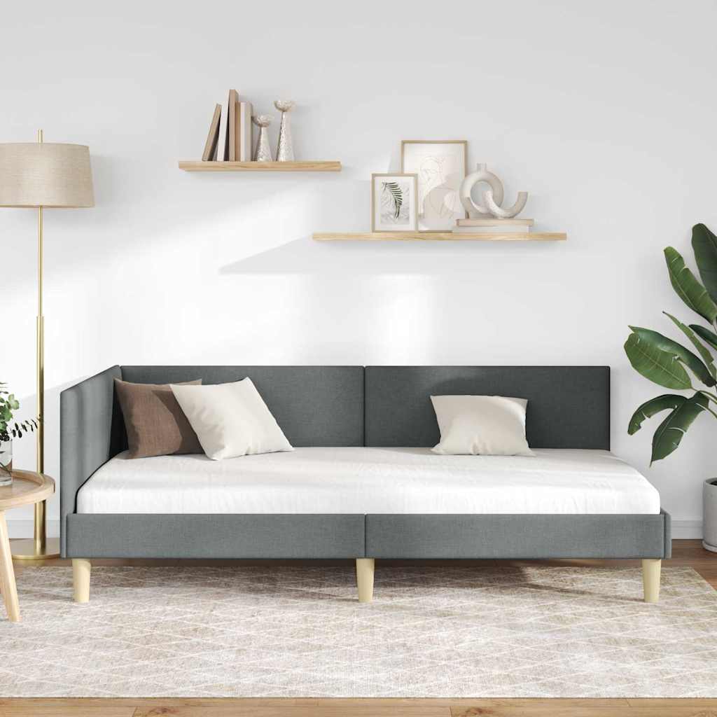 Hjørnesengramme med hodegjerde Mørkegrå 90 cm x 190 cm stoff