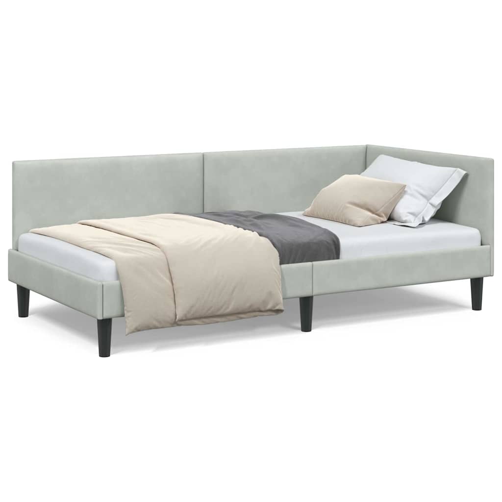 Hjørnesengramme med hodegjerde Lysegrå 80 cm x 200 cm stoff