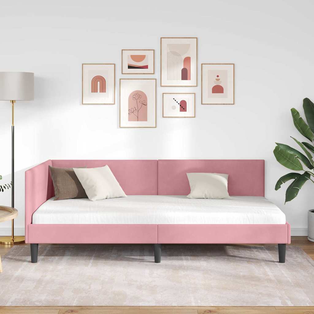 Hjørnesengramme med hodegjerde Rosa 90 cm x 200 cm stoff