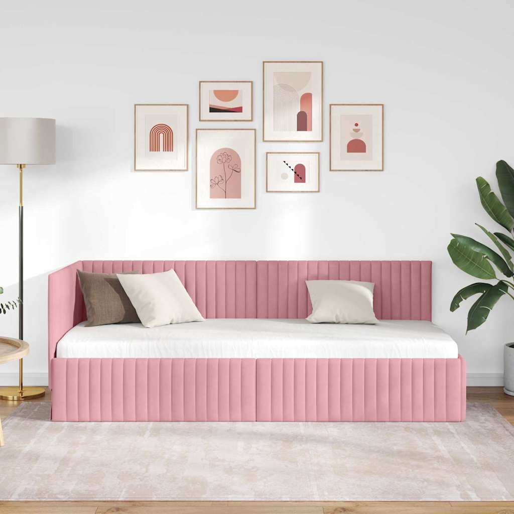 Hjørnesengramme med hodegjerde Rosa 80 cm x 200 cm stoff