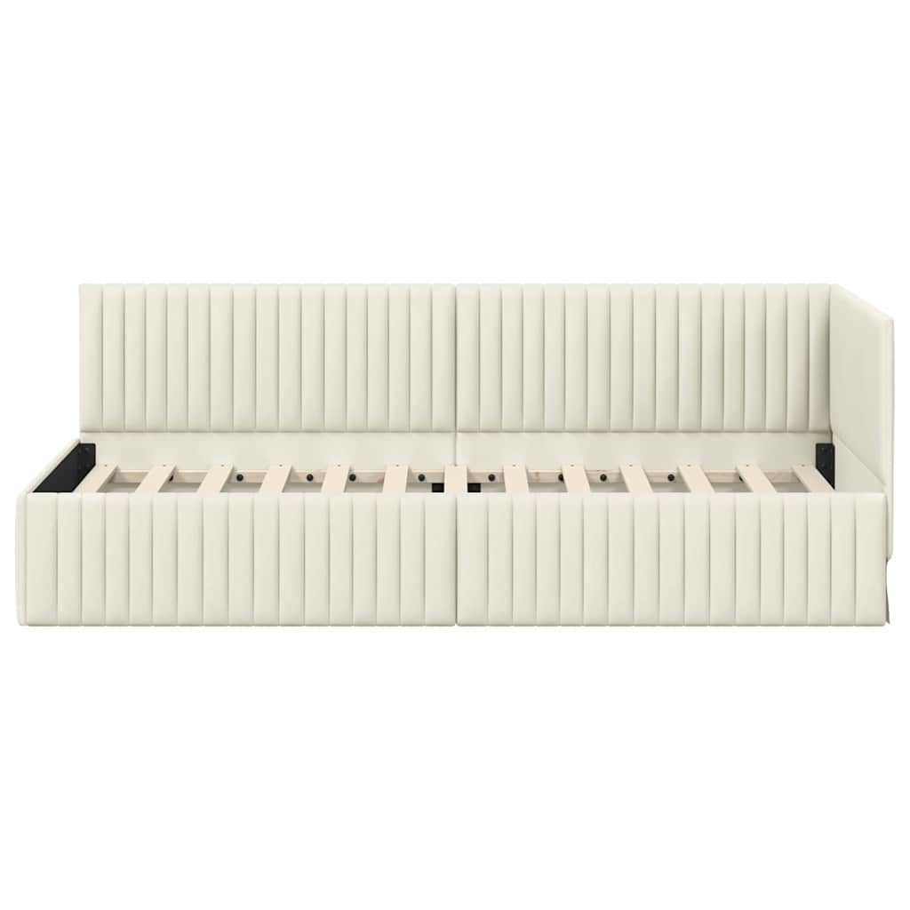 Hjørnesengramme med hodegjerde Krem 80 cm x 200 cm stoff