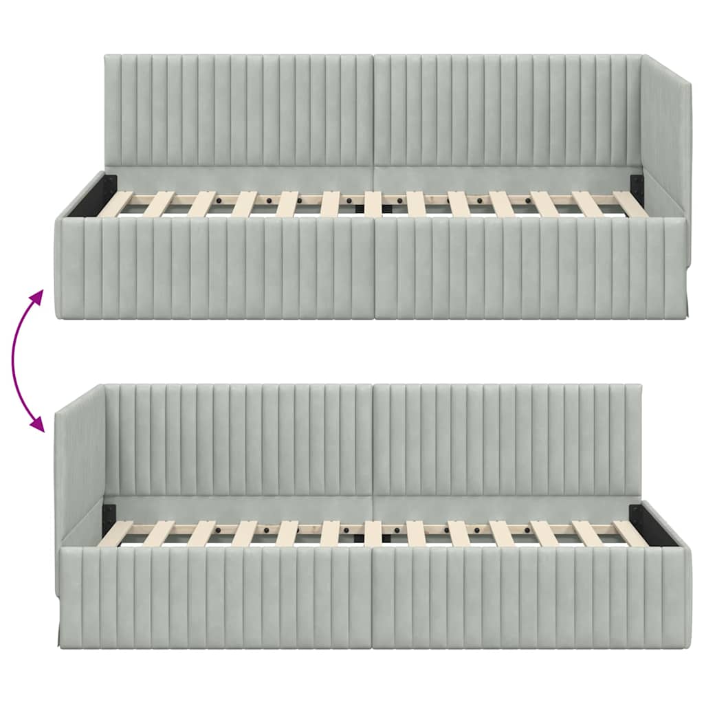 Hjørnesengramme med hodegjerde Lysegrå 90 cm x 190 cm stoff