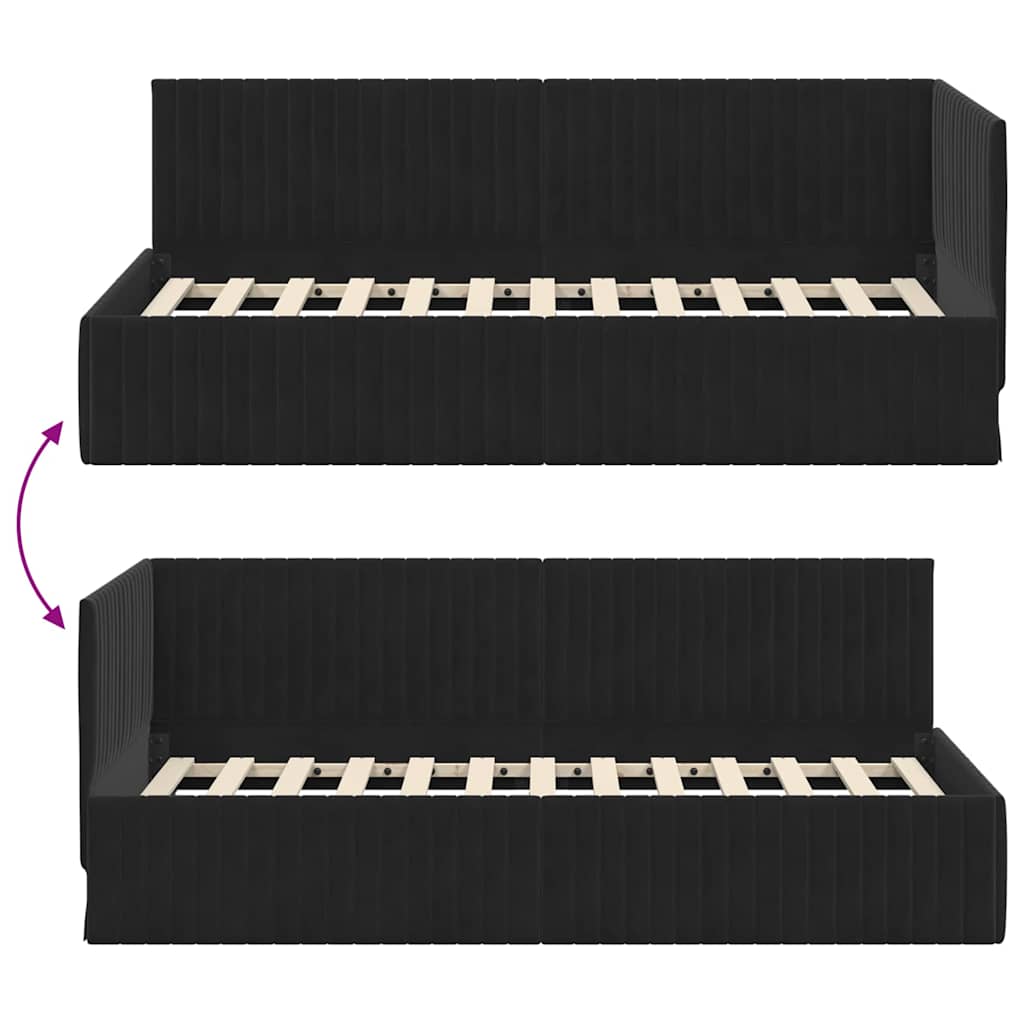 Hjørnesengramme med hodegjerde Svart 90 cm x 190 cm stoff