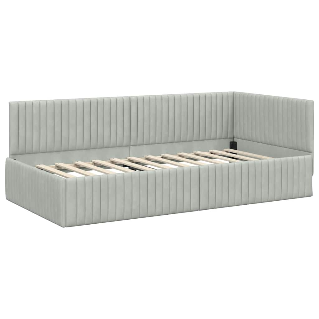 Hjørnesengramme med hodegjerde Lysegrå 100 cm x 200 cm stoff