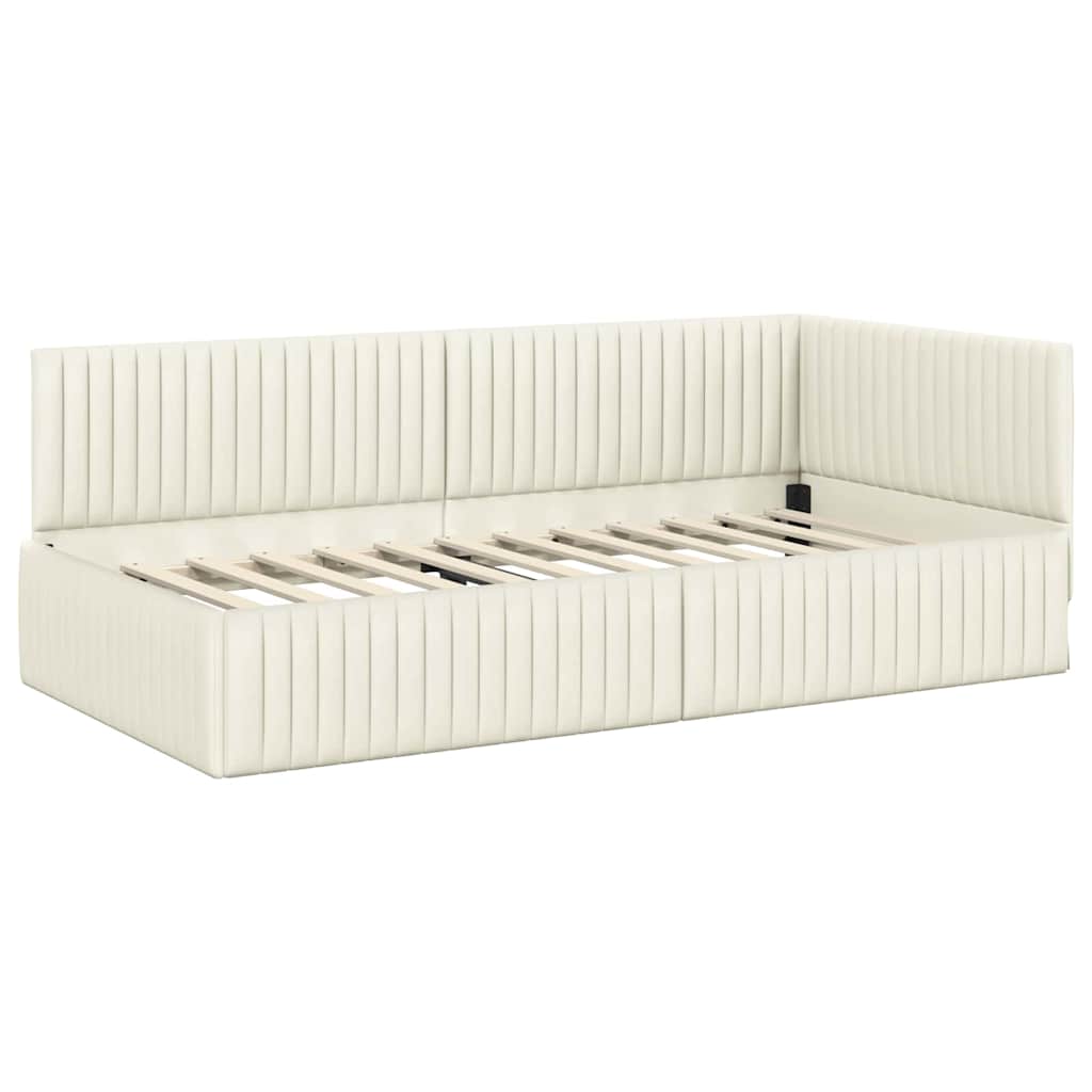 Hjørnesengramme med hodegjerde Krem 100 cm x 200 cm stoff