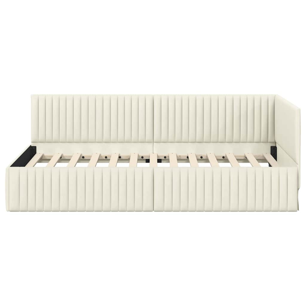 Hjørnesengramme med hodegjerde Krem 100 cm x 200 cm stoff