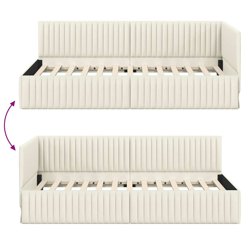 Hjørnesengramme med hodegjerde Krem 100 cm x 200 cm stoff