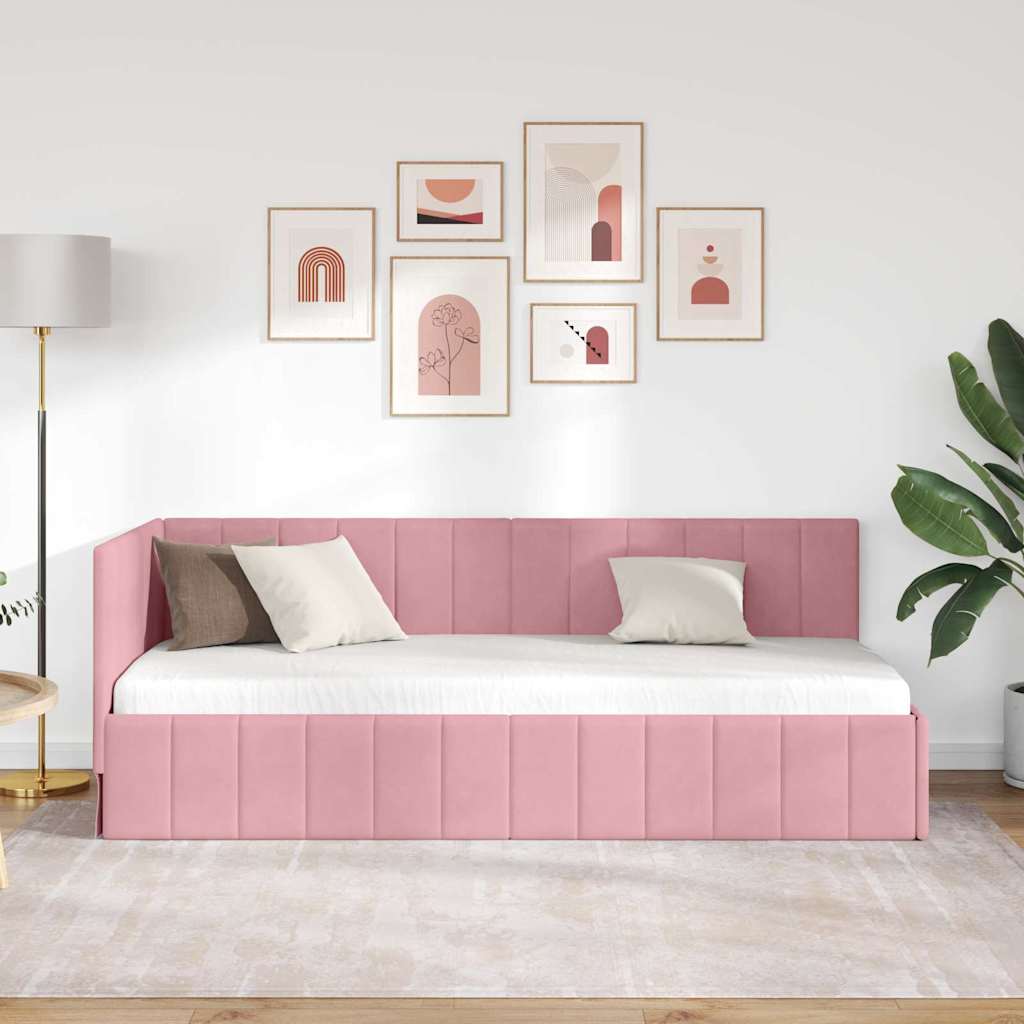 Hjørnesengramme med hodegjerde Rosa 80 cm x 200 cm stoff