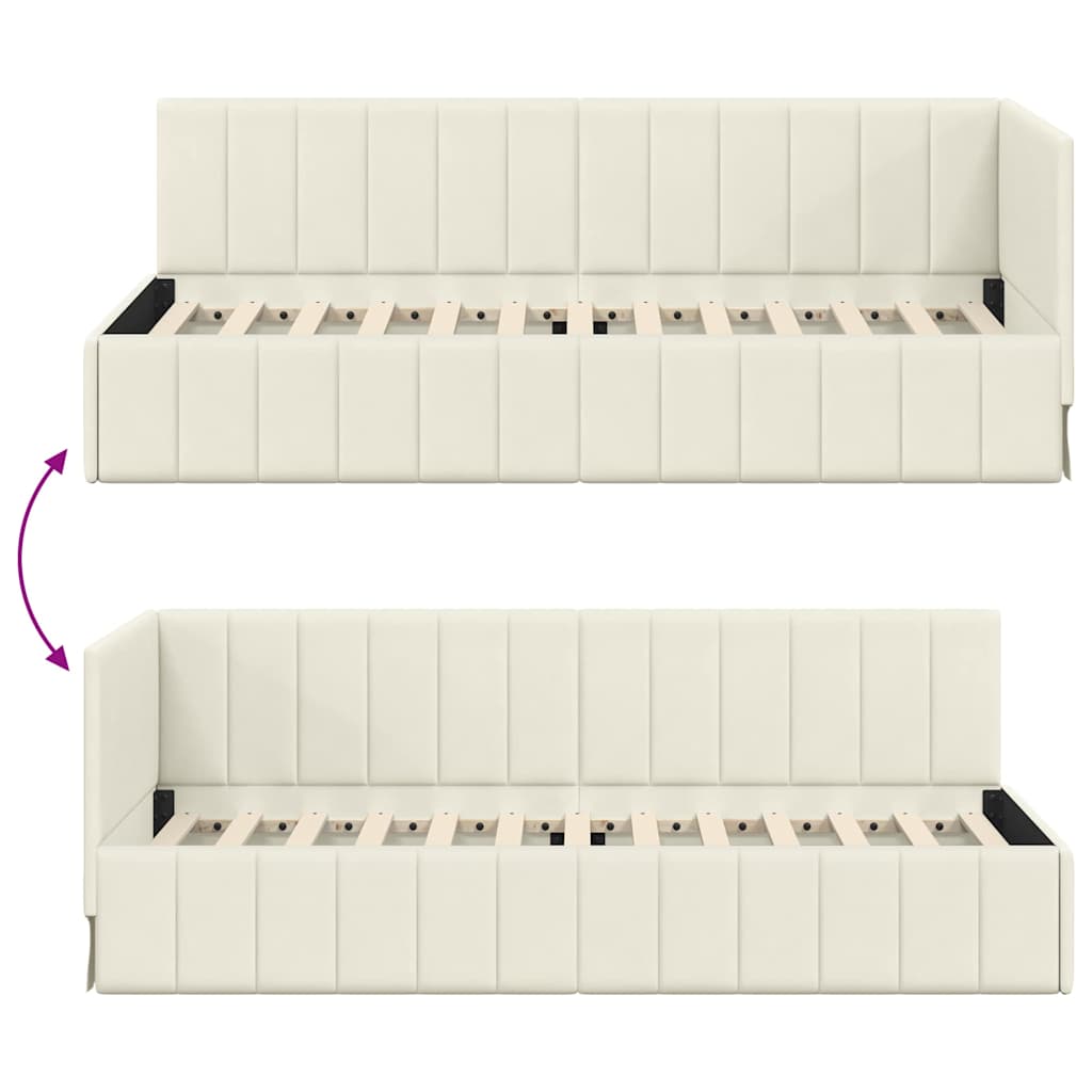 Hjørnesengramme med hodegjerde Krem 80 cm x 200 cm stoff