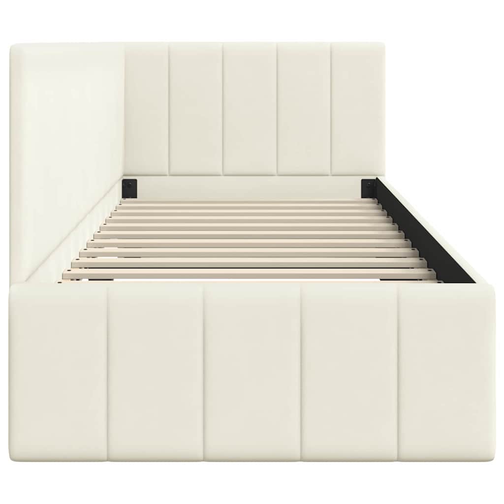 Hjørnesengramme med hodegjerde Krem 80 cm x 200 cm stoff