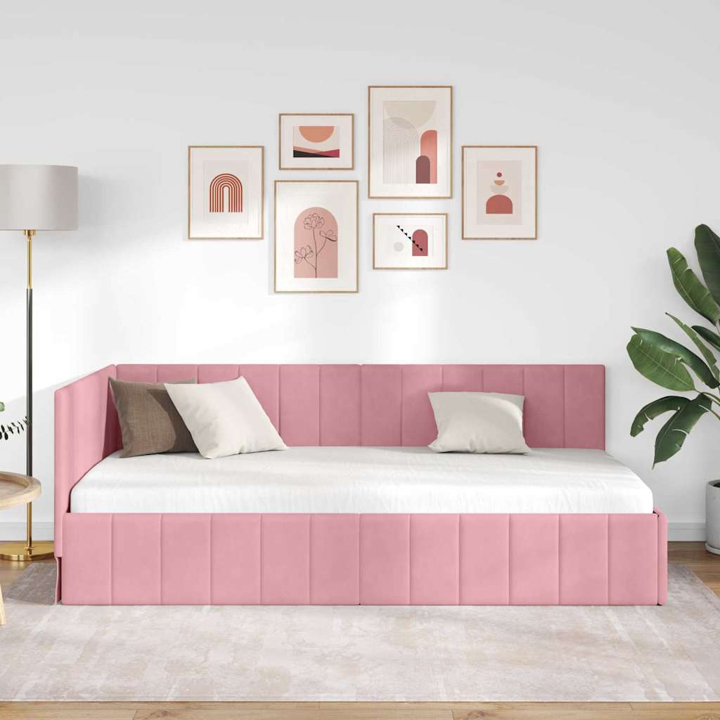 Hjørnesengramme med hodegjerde Rosa 90 cm x 190 cm stoff