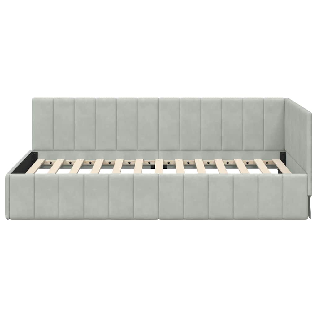 Hjørnesengramme med hodegjerde Lysegrå 90 cm x 200 cm stoff