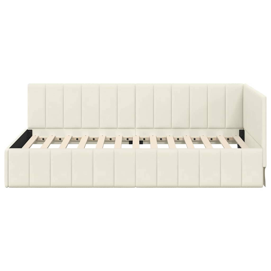 Hjørnesengramme med hodegjerde Krem 100 cm x 200 cm stoff