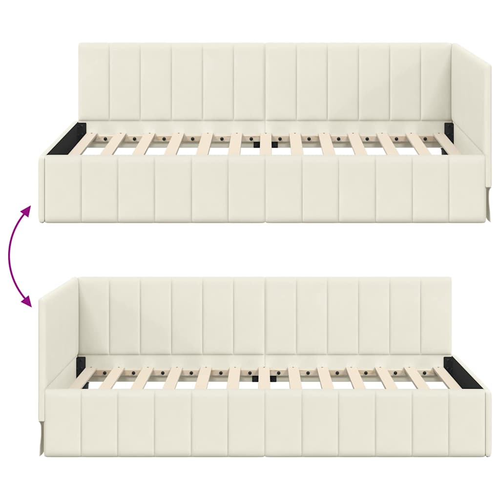 Hjørnesengramme med hodegjerde Krem 100 cm x 200 cm stoff
