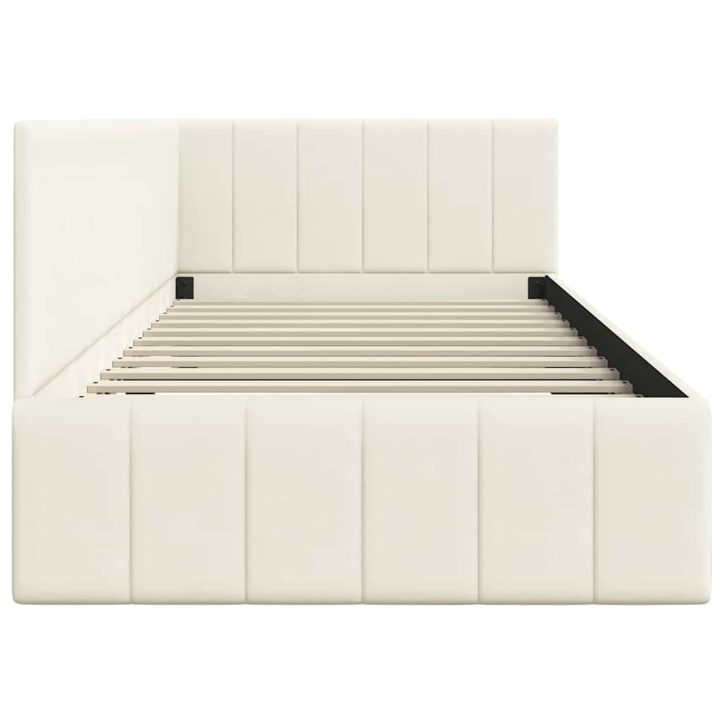 Hjørnesengramme med hodegjerde Krem 100 cm x 200 cm stoff