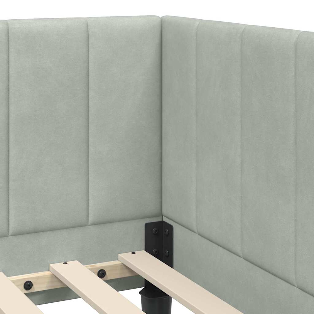 Hjørnesengramme med hodegjerde Lysegrå 80 cm x 200 cm stoff