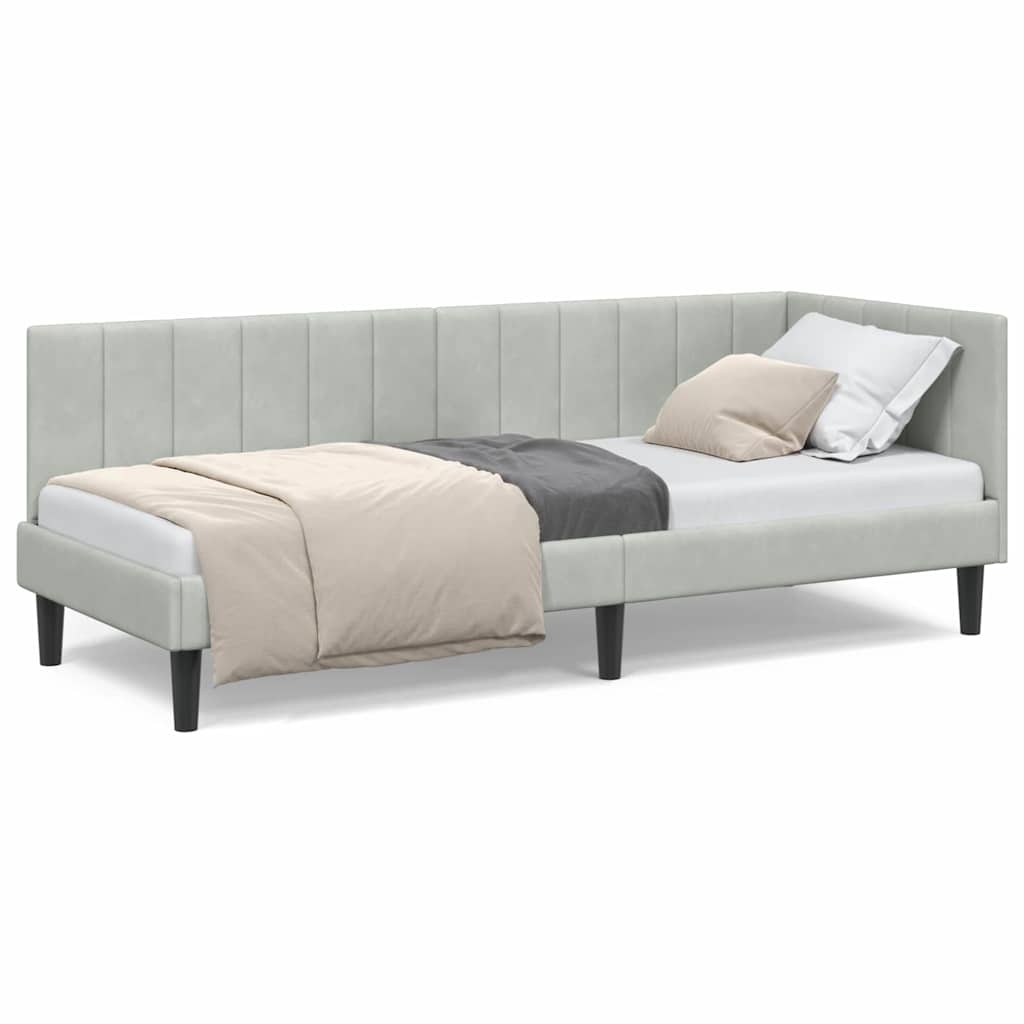 Hjørnesengramme med hodegjerde Lysegrå 80 cm x 200 cm stoff