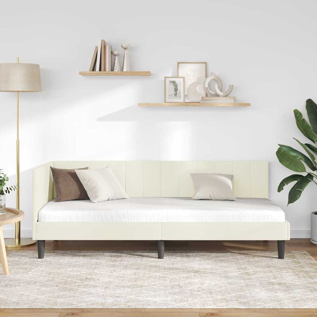 Hjørnesengramme med hodegjerde Krem 80 cm x 200 cm stoff