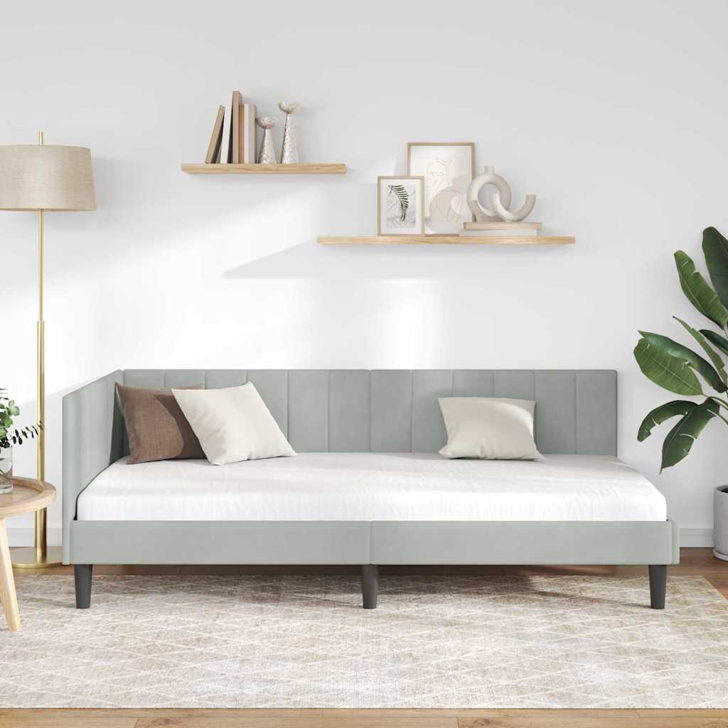 Hjørnesengramme med hodegjerde Lysegrå 90 cm x 200 cm stoff