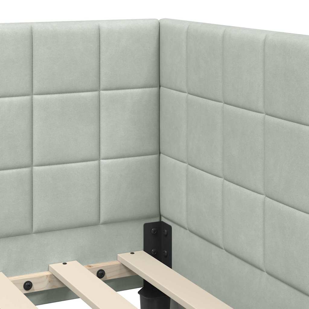 Hjørnesengramme med hodegjerde Lysegrå 80 cm x 200 cm stoff
