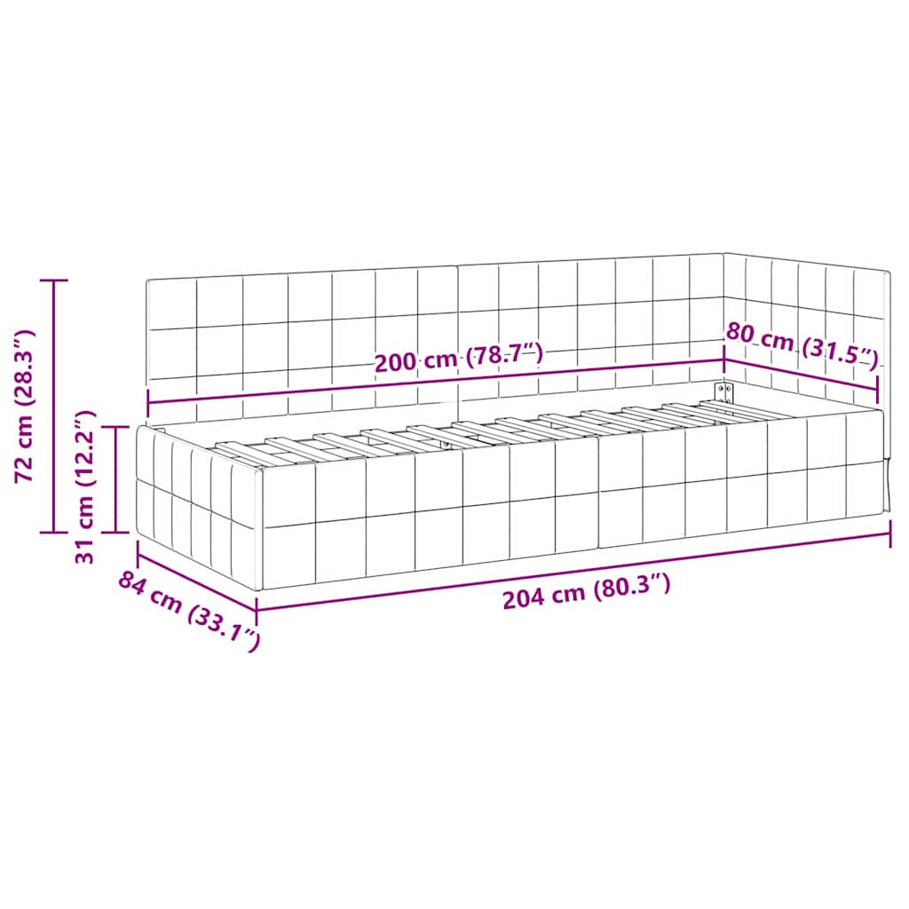 Hjørnesengramme med hodegjerde Mørkegrå 80 cm x 200 cm stoff