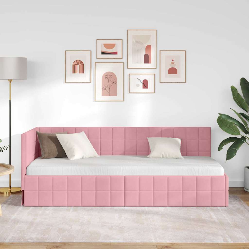 Hjørnesengramme med hodegjerde Rosa 80 cm x 200 cm stoff