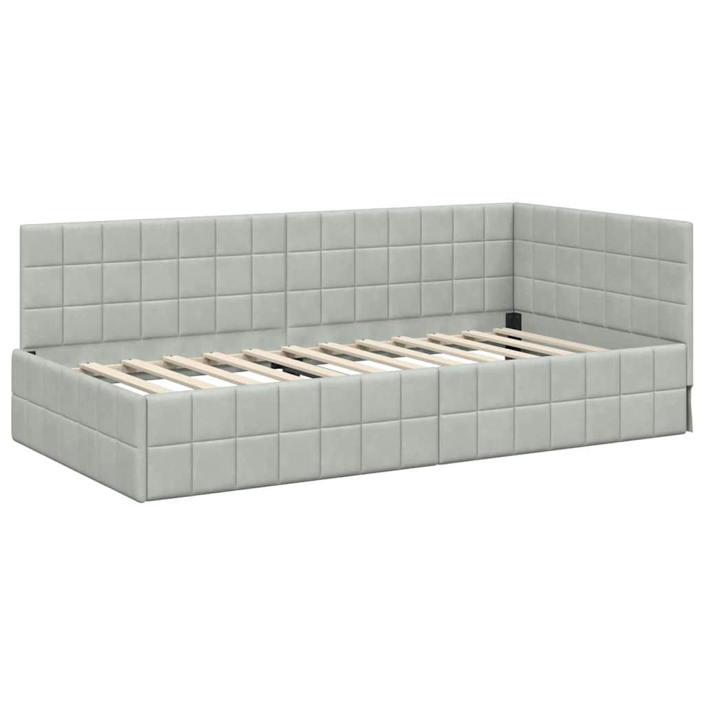 Hjørnesengramme med hodegjerde Lysegrå 90 cm x 200 cm stoff