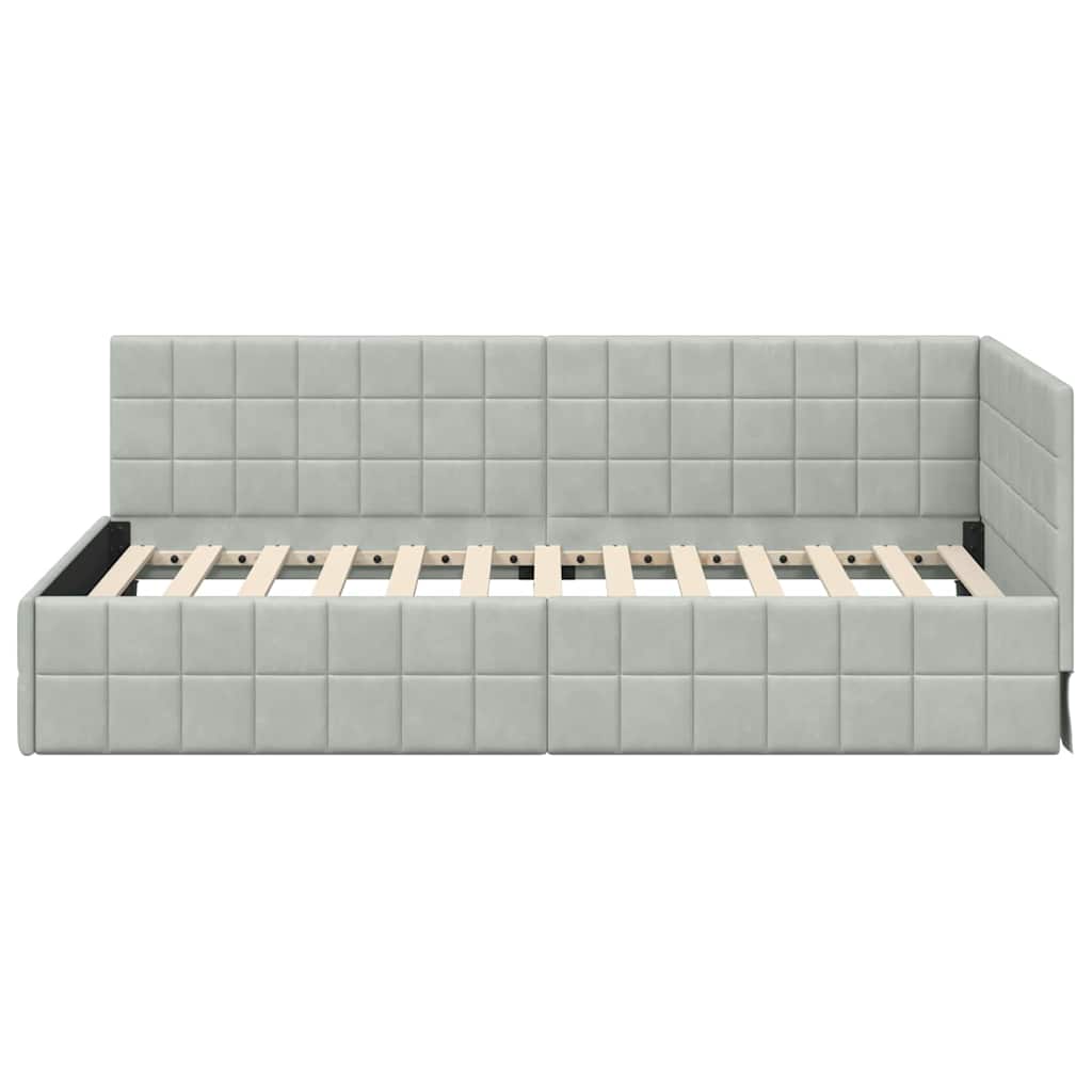 Hjørnesengramme med hodegjerde Lysegrå 90 cm x 200 cm stoff