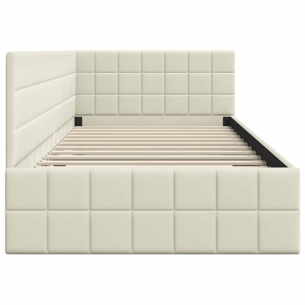 Hjørnesengramme med hodegjerde Krem 90 cm x 200 cm stoff