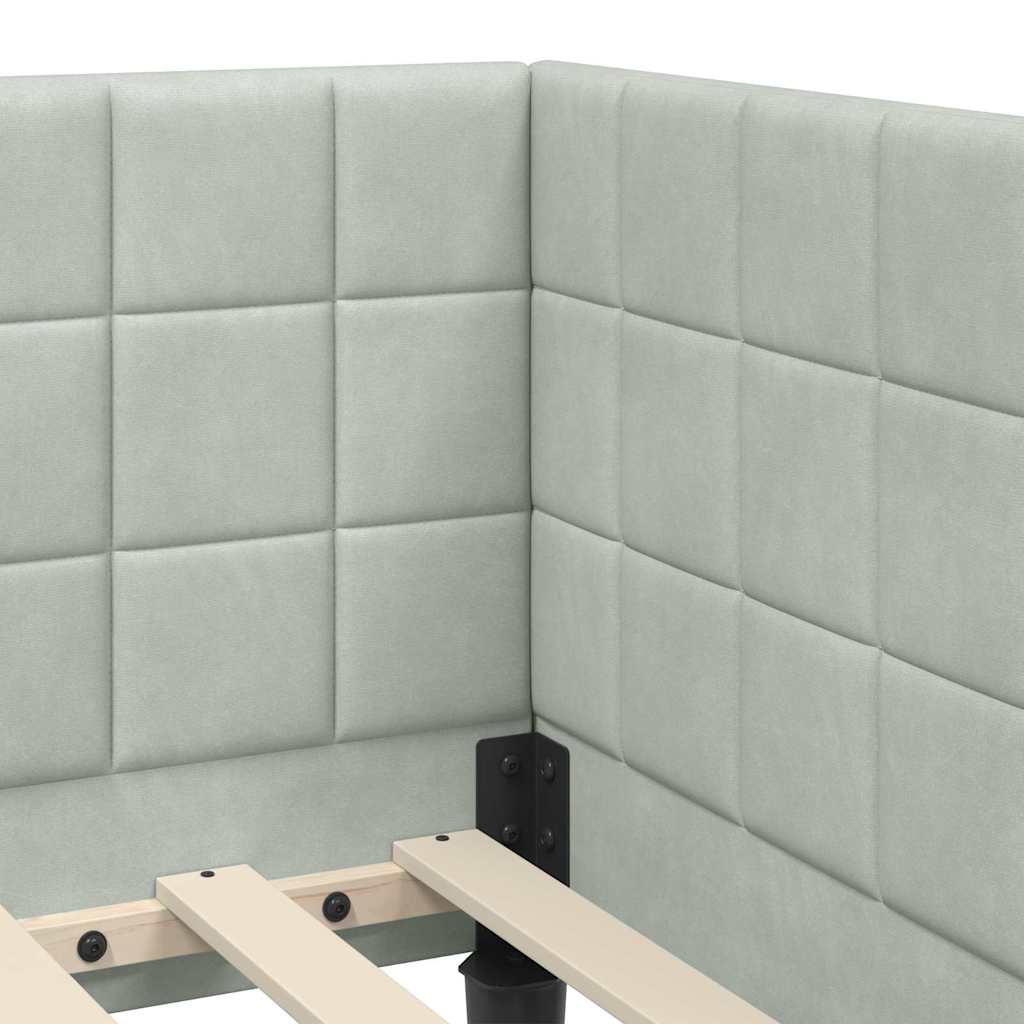 Hjørnesengramme med hodegjerde Lysegrå 100 cm x 200 cm stoff