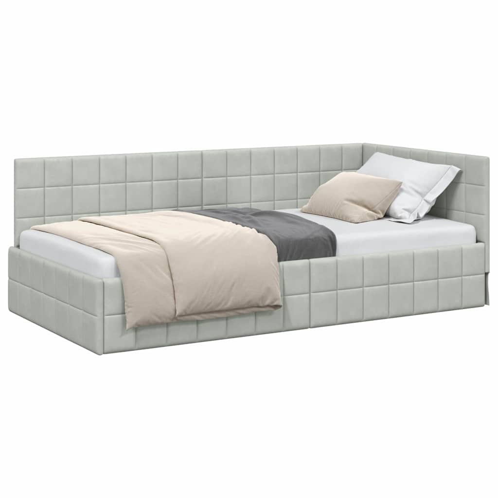 Hjørnesengramme med hodegjerde Lysegrå 100 cm x 200 cm stoff