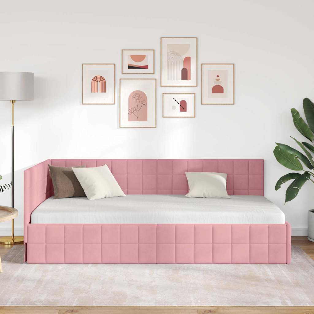 Hjørnesengramme med hodegjerde Rosa 100 cm x 200 cm stoff