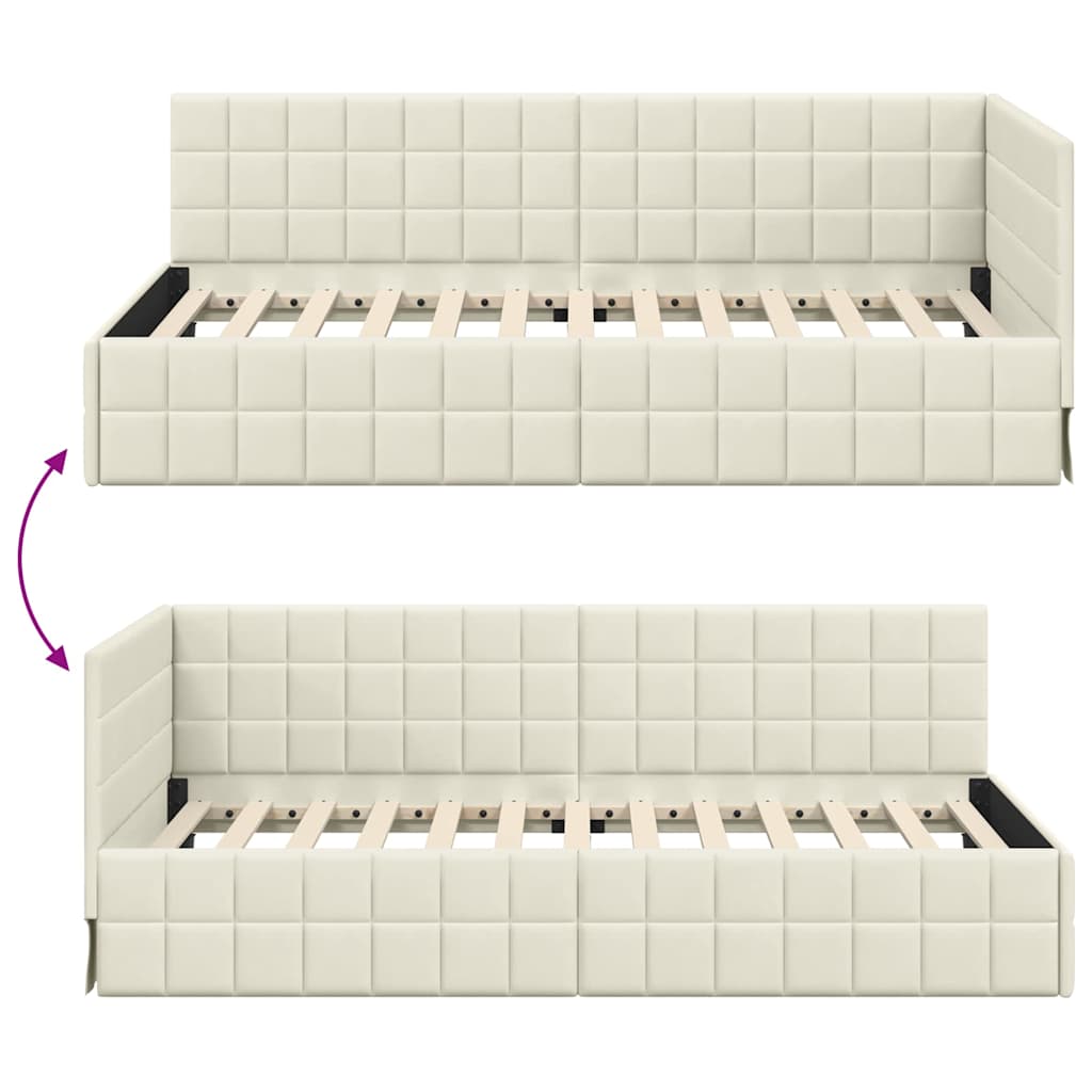 Hjørnesengramme med hodegjerde Krem 100 cm x 200 cm stoff