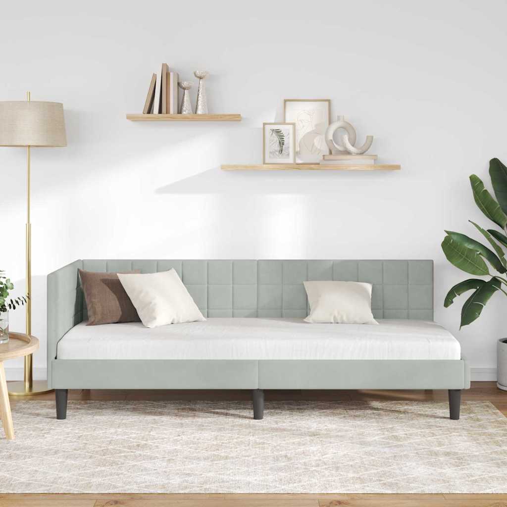 Hjørnesengramme med hodegjerde Lysegrå 80 cm x 200 cm stoff