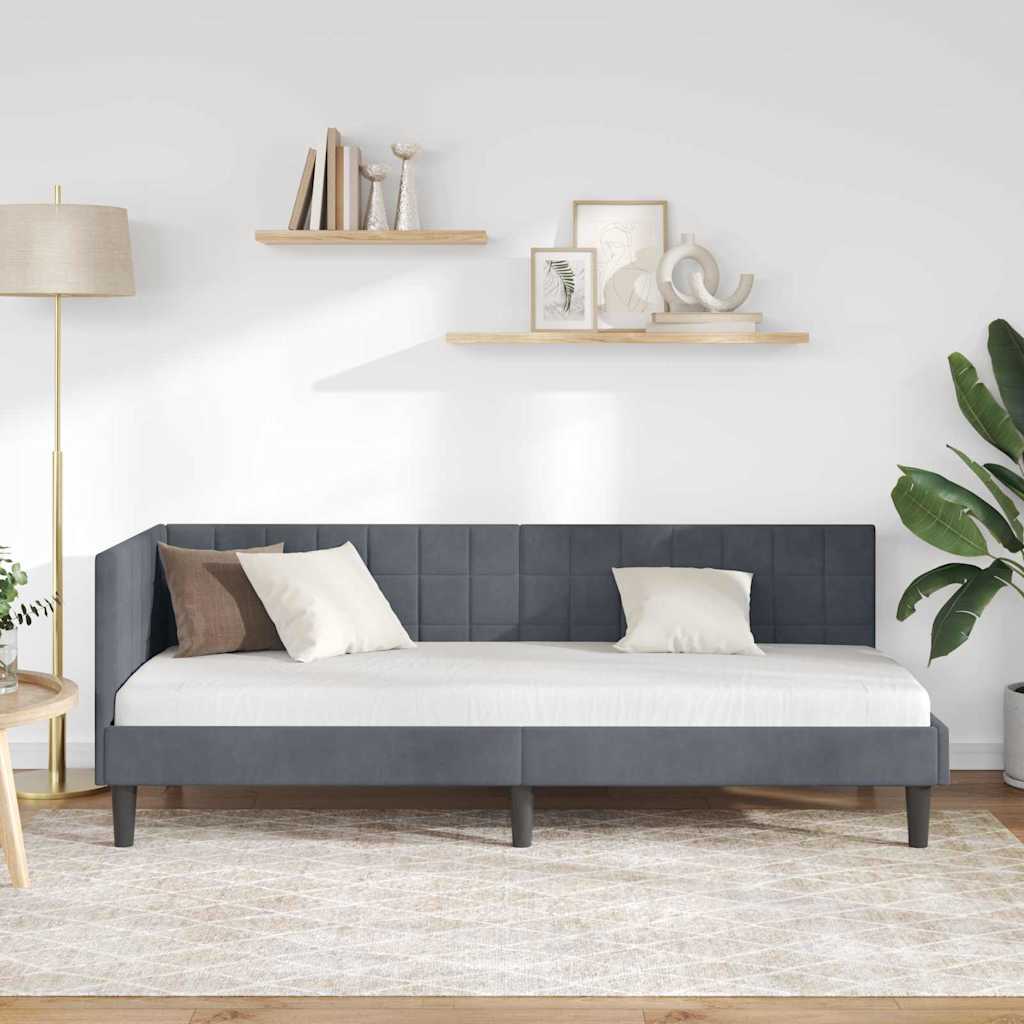 Hjørnesengramme med hodegjerde Mørkegrå 80 cm x 200 cm stoff