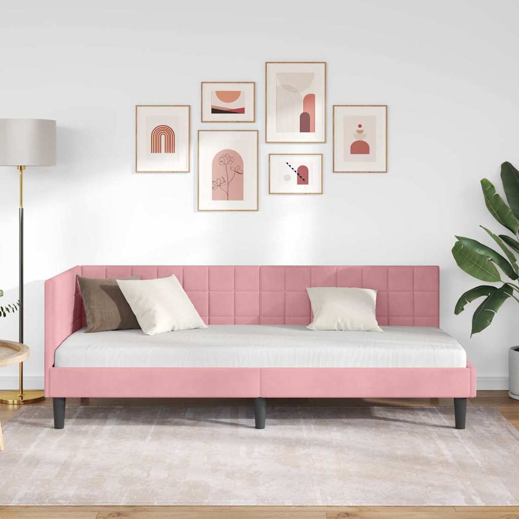 Hjørnesengramme med hodegjerde Rosa 80 cm x 200 cm stoff