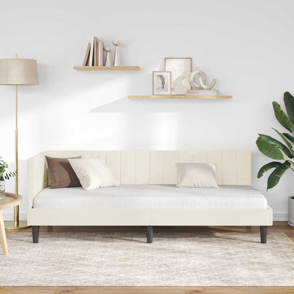 Hjørnesengramme med hodegjerde Krem 80 cm x 200 cm stoff