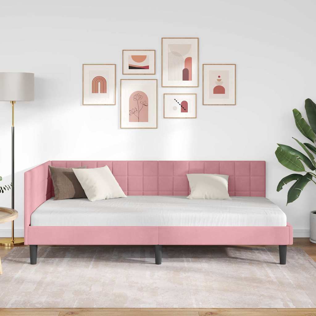 Hjørnesengramme med hodegjerde Rosa 100 cm x 200 cm stoff