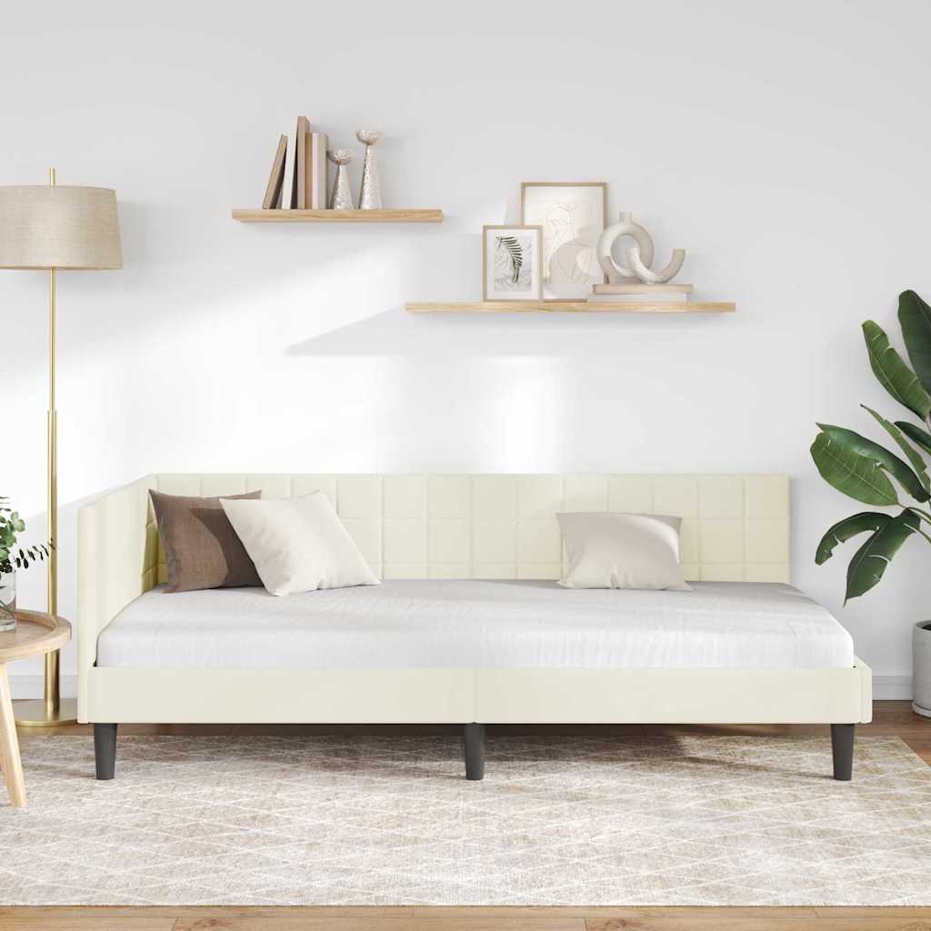 Hjørnesengramme med hodegjerde Krem 100 cm x 200 cm stoff