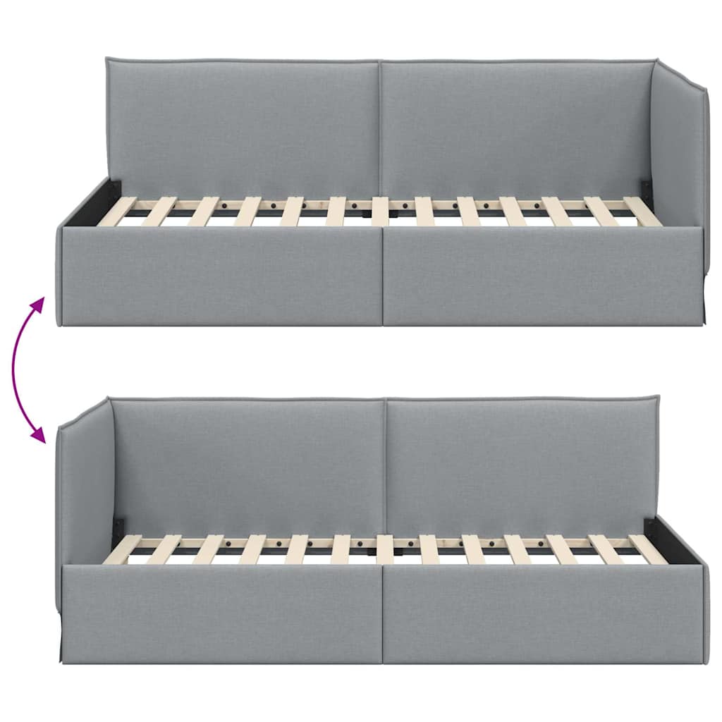 Hjørnesengramme med hodegjerde Lysegrå 100 cm x 200 cm stoff