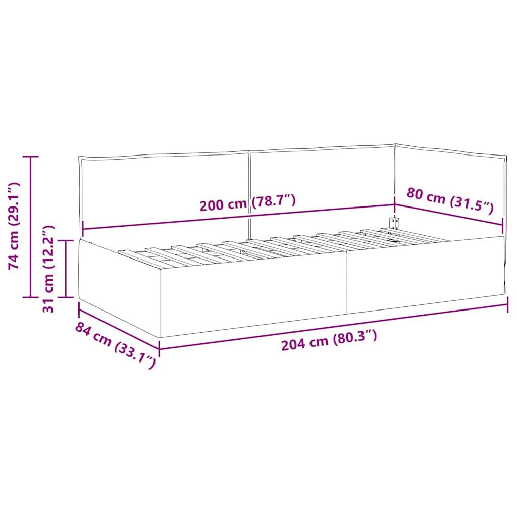 Hjørnesengramme med hodegjerde Lysegrå 100 cm x 200 cm stoff