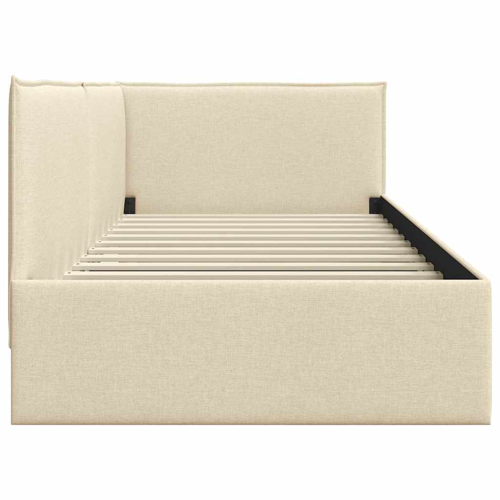 Hjørnesengramme med hodegjerde Krem 100 cm x 200 cm stoff