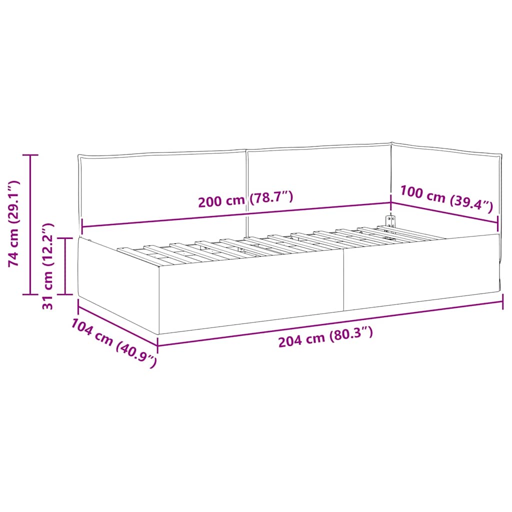 Hjørnesengramme med hodegjerde Lysegrå 100 cm x 200 cm stoff