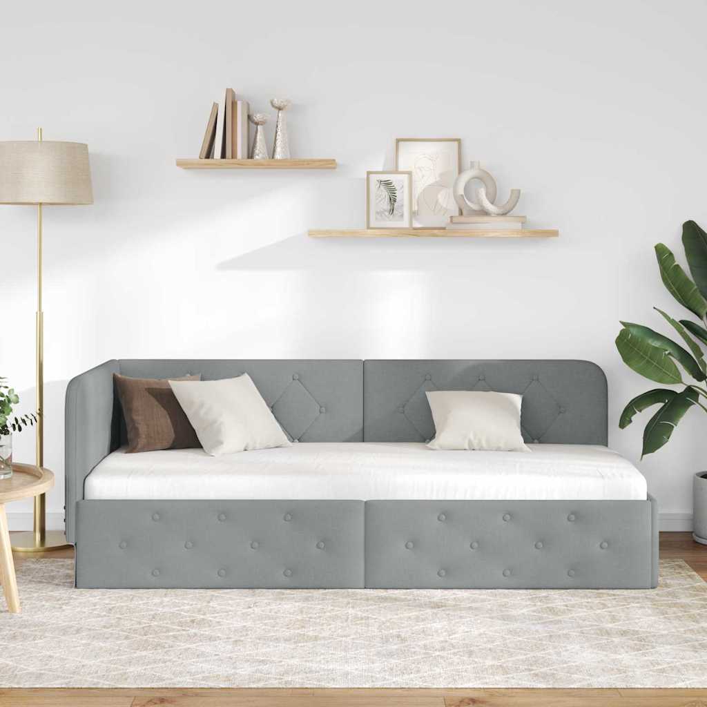 Hjørnesengramme med hodegjerde Lysegrå 80 x 200 cm stoff